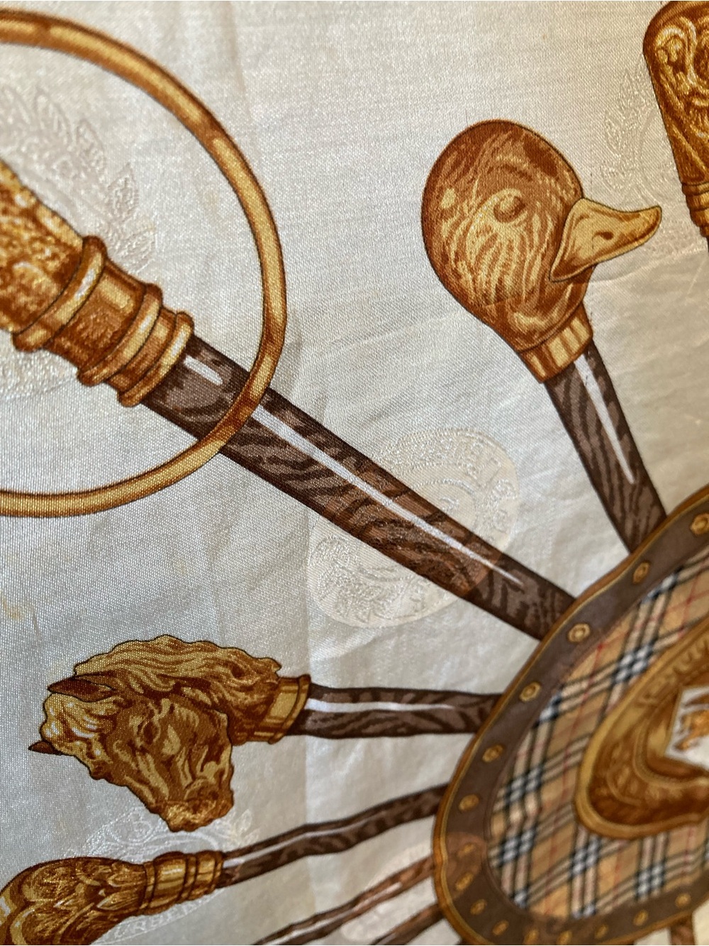 Burberry Plaid Crest Tapestry in Beige, Brown, Gold - Picture 5 of 9